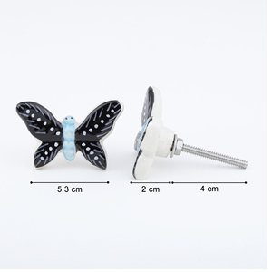 Shubham ตู้รูปร่างผีเสื้อสีน้ำเงินที่ทำด้วยมือสีดำออกแบบให้มีปีกสีดำแบบดึงตกแต่งด้วยรูปแบบพื้นผิวมันวาวเรียบ - Product Image 4