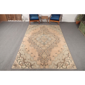 Tapis turc, tapis vintage 6,6x10,2 pieds, beige géométrique avec éléments floraux - Product Image 1