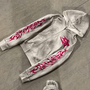 Custom 100% Cotton Street style Regular Fit Asid Wash Serigrafía Rhinestone Distress Oversize Hoodie Jogger Set para hombres - Product Image 2