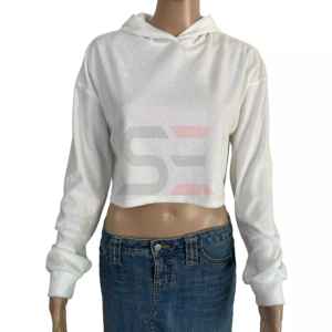 Best Quality Wholesale 310gsm Cropped <b>Top</b> Hoodie Custom Plain Cotton Crop <b>Top</b> Hoodie Women - Product Image 4