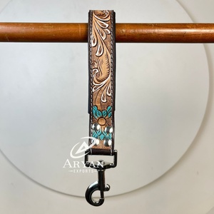 Exclusive Designer Hand Tooled Leather Pet Lead Handle Personalized Traffic Lead Pet Supplies Accessories Dog Leash for Training - Product Image 1