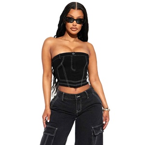 Tops de Mezclilla para Mujer, Personalizables, de Alta Calidad, Ropa Urbana, Crea Tu Propio Diseño Según Tus Necesidades, Tops de Mezclilla Modernos para Mujer - Product Image 1