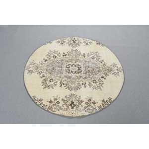 Tapis turc vintage 3,5x3,5 pieds, tapis patchwork blanc - Product Image 2