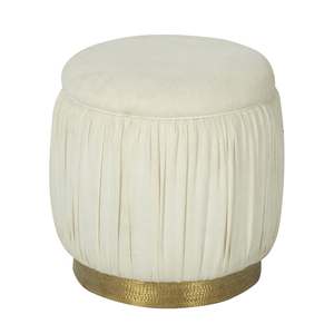 Taburete otomano redondo de lujo con tapicería de tela plisada y base de latón martillado para el elegante vestíbulo del hotel y la sala de estar moderna - Product Image 3