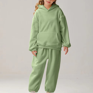 Premium 100% algodón sólido liso pulóver niños chándal conjunto de dos piezas de ropa deportiva con capucha de invierno para niñas y niños - Product Image 3
