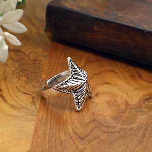 Anillo Ajustable de Estrella de Mar Plateada Vintage, Estilo Playa y Océano para Mujer, Joyería Bohemia Costera - Product Image 4