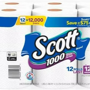 Papel Higiénico Scott 1000, 12 Rollos, 12,000 Hojas (Paquete de 2) - Product Image 1