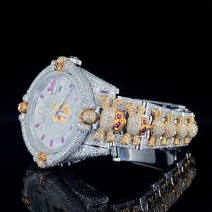 Montre mécanique de luxe automatique en acier inoxydable de haute qualité 41 mm, fabrication artisanale, design entièrement serti de diamants, cadran en verre de diamant cultivé en laboratoire - Product Image 5