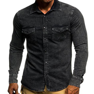 Camicie in <span class=keywords><strong>jeans</strong></span> <span class=keywords><strong>jeans</strong></span> Casual a maniche lunghe da uomo a manica lunga e tinta unita per uomo, prodotto su misura, camicia in Denim, abbigliamento da uomo, t-Shirt - Product Image 1