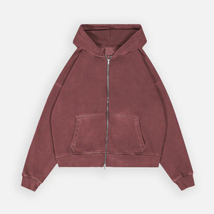 เสื้อฮู้ดผู้ชายแบบมีซิปไซส์โอเวอร์ไซส์ผ้าคอตตอนผ้าฟลีซไม่มีลาย - Product Image 1