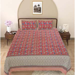 Red <b>Floral</b> 100% Cotton 240 TC Super King Bedsheet Set with 2 Pillow Covers 3-Piece Home Use <b>Sheet</b> Collection (SHKV1104) - Product Image 2