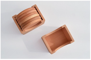 6 pièces ensemble de sous-verres ronds en bois antidérapants avec support en bois pour bureau, table à manger à la maison sous-verres gratuits - Product Image 2