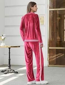 Survêtement en velours confortable et élégant pour femmes respirant zippé 2 pièces sweat-shirt pantalon de survêtement tenue de détente - Product Image 5