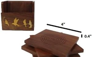 Sous-verre artisanal en bois de sheesham |   Ensemble de 6 sous-verres en bois (grands) Sous-verres en bois pour boissons - Product Image 5