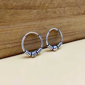 Pendientes de aro de Plata de Ley 925 bohemios Diseño tribal artesanal hecho a mano para ocasiones de fiesta - Product Image 2