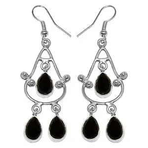 Boucles d'oreilles pendantes en argent 925 pour femmes, onyx noir, plaqué or, avec perle et diamant pour mariage - Product Image 2