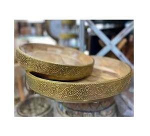 Plateau de service rond en bois et en métal personnalisé pour la maison et l'hôtel Plateaux décoratifs en Inde - Product Image 1