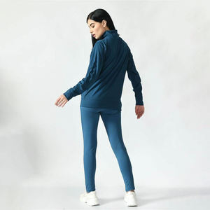Ensemble de survêtement réversible en molleton respirant pour femme, 100 % coton, très extensible, deux pièces, longueur intégrale, col en V, style hip-hop, pour l'hiver - Product Image 2
