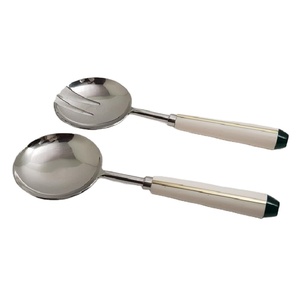 Juego de cucharas de servidor de ensalada de acero inoxidable America Trending con mango de resina con incrustaciones de latón Cuchara de servir de metal Herramientas DE SERVICIO DE MOQ bajo - Product Image 1