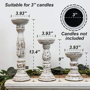 Bougeoirs en bois à finition vieillie |   Style vintage pour la maison - Product Image 3