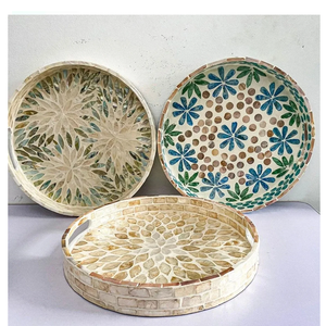 Toptan ve ucuz fiyata ev dekor için inci servis tepsileri 3 renkli yuvarlak anne seti - Product Image 1