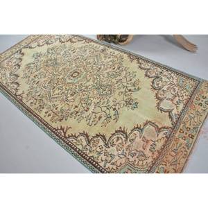Vintage turco 4,4X9 pies alfombra de área grande estilo clásico verde Beige lana látex rectángulo Patchwork para decoración de la habitación del pasillo - Product Image 4