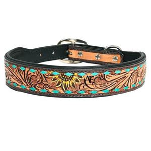 New Arrival Tooled Leather Sunflower Print <b>Dog</b> <b>Collar</b> for Neck Genuine Leather Engraved Padded Adjustable <b>Dog</b> <b>Collar</b> for Pet - Product Image 1