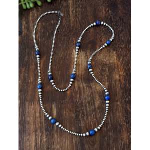 Collier tendance style Navajo en lapis-lazuli et perles d'eau douce, avec chaînes de cou en argent sterling à perles numérotées et perles à facettes, idéal pour les cadeaux - Product Image 2