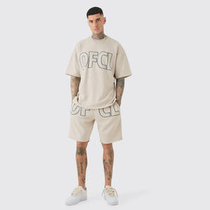 Ensemble de shorts de sueur vintage lavés à l'acide pour hommes personnalisés ensemble de t-shirts respirant tissé tricoté motif solide Style décontracté été - Product Image 1