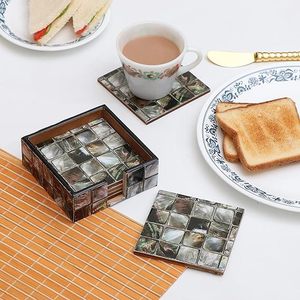 Juego de posavasos de té MDF con incrustaciones de madreperla de estilo clásico hecho a mano, piedra pulida para regalos de boda, decoración del hogar, precio económico - Product Image 5