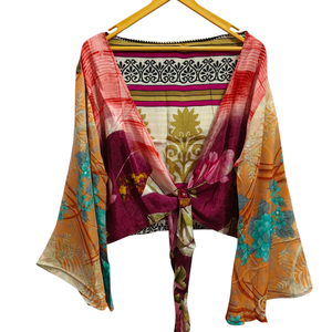 เสื้อผูกด้านหน้าแบบฮิปปี้สำหรับใส่ในฤดูร้อนเสื้อผูกเน็คไทด้านบนทำด้วยมือของอินเดียทำด้วยมือเสื้อคลุมรอบผ้าไหมเสื้อครอปฤดูร้อน - Product Image 1