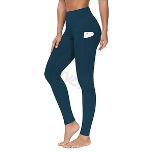 Mallas de Yoga de cintura alta para mujer, ropa deportiva con logotipo personalizado y pantalones deportivos estampados con realce de glúteos elásticos, patrón sólido - Product Image 1