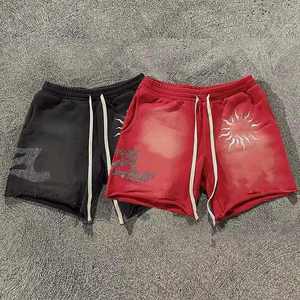 Shorts en molleton de coton délavé rouge pour homme – Doux, chauds, confortables, taille élastique avec cordon de serrage – Idéaux pour le sport, l'entraînement et les loisirs - Product Image 3