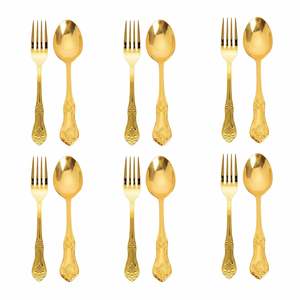 Ensemble de couverts réutilisables de qualité supérieure, cuillère et fourchette plaquées or, vaisselle occidentale, ustensiles de cuisine, couverts pour fêtes et banquets - Product Image 2