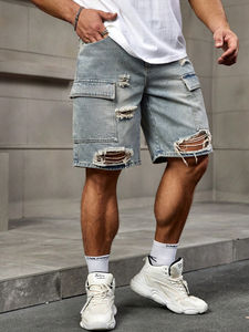 Short en jean vintage de style Y2K pour hommes, denim déchiré et lavé avec poches, coupe ample, short décontracté pour hommes - Product Image 2