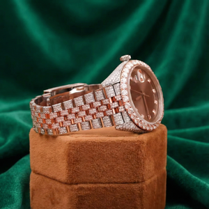 Moissanite Diamond Bezel Luxury Watch Two Tone Rose Gold Stainless Steel Date Dial Iced <b>Bracelet</b> Wholesale - Product Image 3