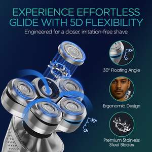 Afeitadora Eléctrica Recargable para Hombre, Uso en Seco/Húmedo, con Cabezal Flotante de 5 Cuchillas, Red de Doble Anillo, Resistente al Agua IPX7, Color Verde - Product Image 5