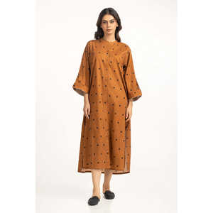 Robe décontractée élégante grande taille WM-DRS-SS25-243 Coupe régulière Col mandarin Respirante Crochetée Fermeture éclair Volants XL pour Fête de Jour - Product Image 1