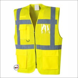 Gilet de sécurité réfléchissant noir personnalisé Logo de l'entreprise avec poches Couleur personnalisée Fluorescent 100% polyester, vestes, vêtements de travail - Product Image 4