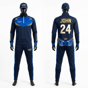 Survêtement d'entraînement de hockey sur gazon pour hommes, 280 GSM, polyester interlock, design à panneaux bleu marine, royal et or, logo personnalisé par transfert thermique - Product Image 1