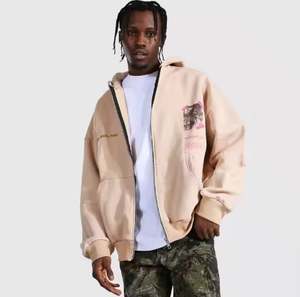 Sweats à capuche zippés pour hommes Offre Spéciale Sweat à capuche zippé pour hommes Us Custom Puff Print 100% Cotton Blue Oversized Zip-Up Hoodie - Product Image 5