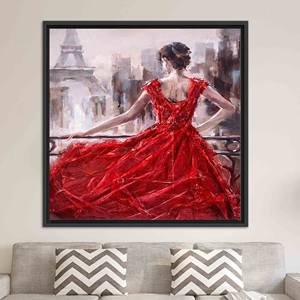 Elegant Printed <b>Canvas</b>: Woman in Red Dress Art,BLACK <b>FRAMED</b> <b>CANVAS</b> - Product Image 1