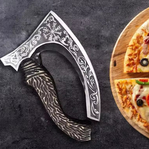 SCL Pizza Cutter High Quality Custom Handmade Kitchen Chef Knife Damascus Steel Kitchen Pizza Cutter With Leather Sheath - Product Image 1