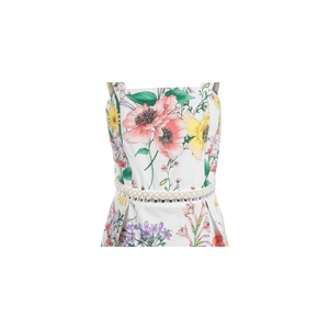 Abito Monteau Bianco a Fiori di Grandi Dimensioni per Ragazze, Silhouette a Trapezio, Vita Naturale, Traspirante, con Dettagli Decorativi - Product Image 2