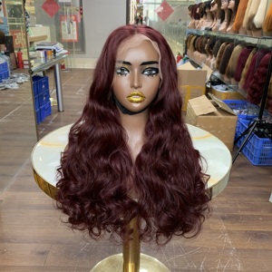 Factory Supplier 13x4 Lace 24 Inch Ocean Wave Raw Vietnamese Hair Wigs 99j Wholesale Bulk Sale Full <b>Thick</b> Hair Mass - Product Image 4