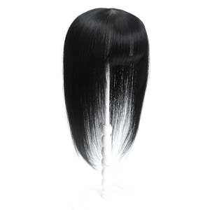 ท็อปเปอร์ผมแท้แบบไหมผสมเรมี่ พร้อมหน้าม้า สีดำสนิท # 1 โมโนเบสสำหรับผู้หญิง - Product Image 1