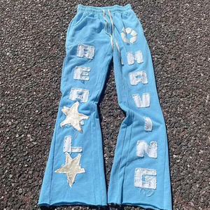 Pantalon de survêtement évasé en éponge 100% coton pour hommes lavage à l'acide personnalisé décoloration couleur unie taille moyenne taille élastique Hip Hop décontracté - Product Image 5