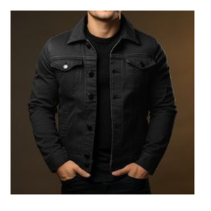 OEM Veste en jean décontractée pour hommes Manteau d'automne boutonné en veste en jean surdimensionnée noire - Product Image 3