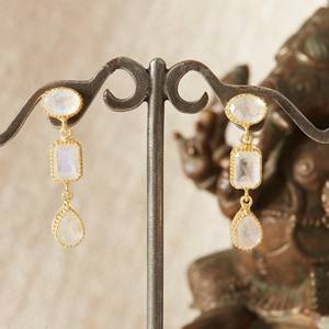 Boucles d'oreilles pendantes en pierre de lune blanche de style Art déco Boucles d'oreilles pendantes en argent sterling massif 925 de forme multiple Bijoux en pierres précieuses - Product Image 2