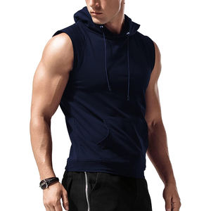 Vente en gros Débardeur d'entraînement personnalisé pour hommes 100% coton Gym Fitness à capuche haut sans manches avec décoration brodée - Product Image 3